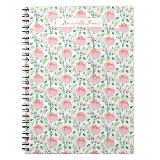 Floral patterned planner in pink and orange ノートブック (正面)