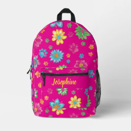 Floral Paw Print Backpack with Custom Name プリントバックパック