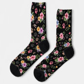 Floral & Paw Print Pattern Socks – Cute Pastel Pet ソックス (左)
