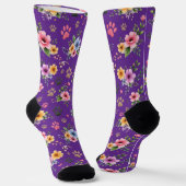 Floral & Paw Print Pattern Socks – Cute Pastel Pet ソックス (傾斜あり)