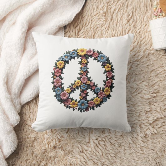 Floral Peace Sign Pillow クッション (ブランケット)