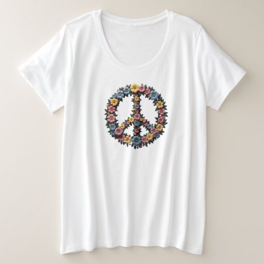 Floral Peace Sign Plus Size Tee プラスサイズTシャツ (デザイン正面)
