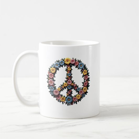Floral Peace Symbol Mug コーヒーマグカップ (左)