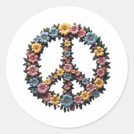 Floral Peace Symbol Round Sticker ラウンドシール (正面)