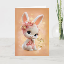 Floral Peach Bonnet Baby Bunny Thinking of You カード