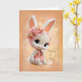 Floral Peach Bonnet Baby Bunny Thinking of You カード (黄色い花)