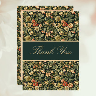 Floral Peach Green Cream William Morris Inspired サンキューカード