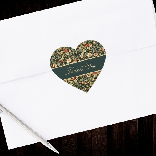 Floral Peach Green Cream William Morris Inspired  ハートシール