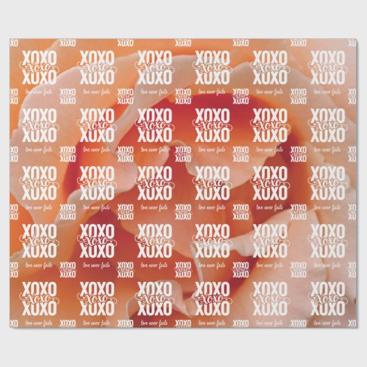 Floral Peach Rose Love Never Fails XOXO Valentine ラッピングペーパー (フラット)