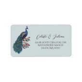 Floral Peacock Blue Return Address ラベル (正面)