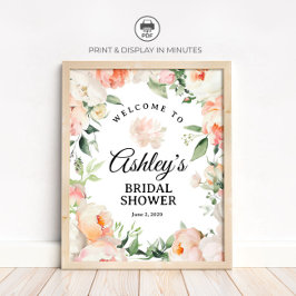 Floral Peony Bridal Shower Welcome Sign ポスター