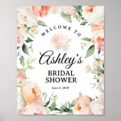Floral Peony Bridal Shower Welcome Sign ポスター (正面)