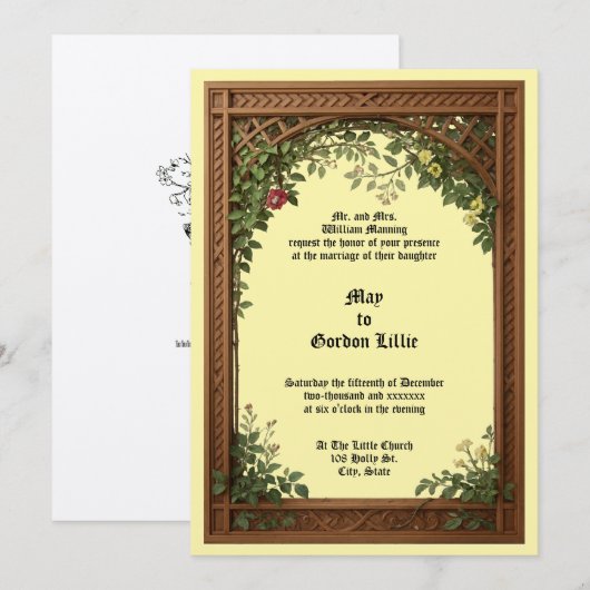 Floral Pergola Frame Wedding 招待状 (正面/裏面)