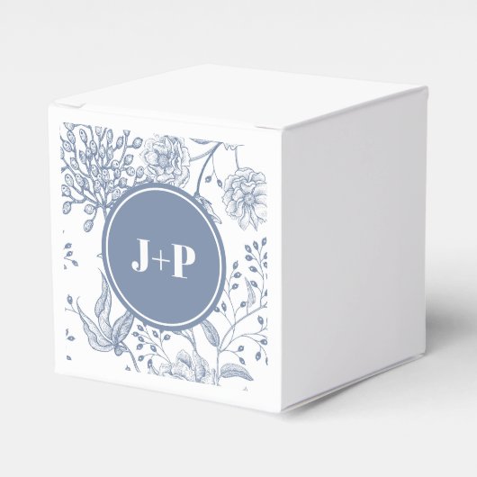 Floral Periwinkle Blue Monogram Wedding フェイバーボックス (正面サイド)