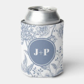 Floral Periwinkle Blue Monogram Wedding 缶クーラー (缶正面)