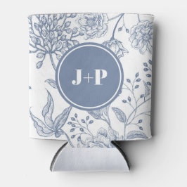 Floral Periwinkle Blue Monogram Wedding 缶クーラー