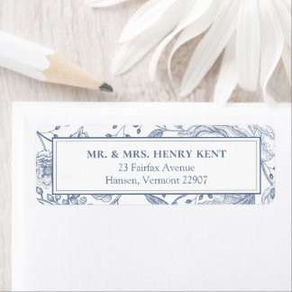 Floral Periwinkle Elegant Wedding Return Address ラベル