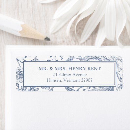 Floral Periwinkle Elegant Wedding Return Address ラベル (インサイチュ)