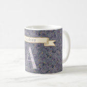 Floral Personalized Monogram A purple w/phrase コーヒーマグカップ (正面右)