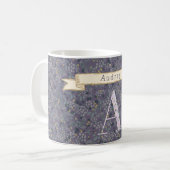 Floral Personalized Monogram A purple w/phrase コーヒーマグカップ (正面左)