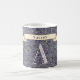 Floral Personalized Monogram A purple w/phrase コーヒーマグカップ