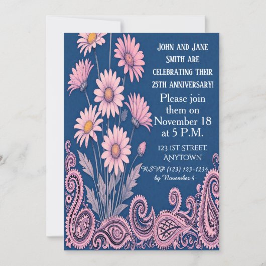 Floral Personalized Wedding Anniversary Invitation 招待状 (正面)