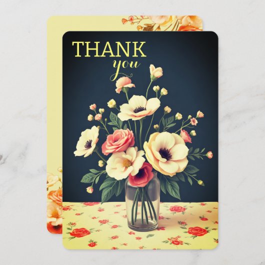 Floral Personalized Yellow Flat Thank You Card 招待状 (正面/裏面)
