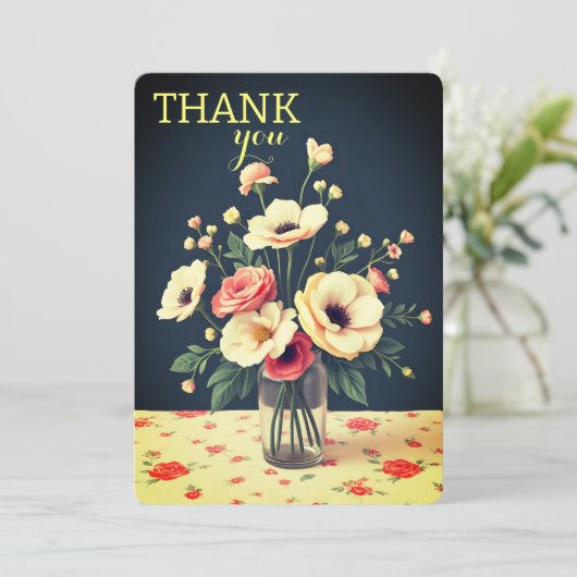 Floral Personalized Yellow Flat Thank You Card 招待状 (スタンド正面)
