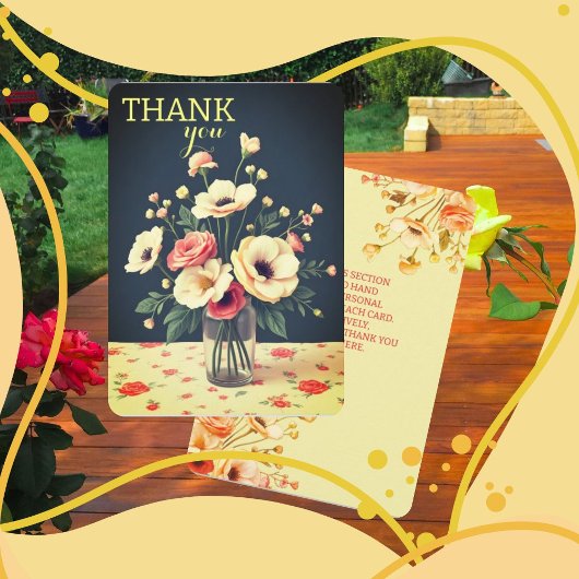 Floral Personalized Yellow Flat Thank You Card 招待状
