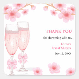Floral Petals & Prosecco Bridal Shower Thank You  スクエアシール