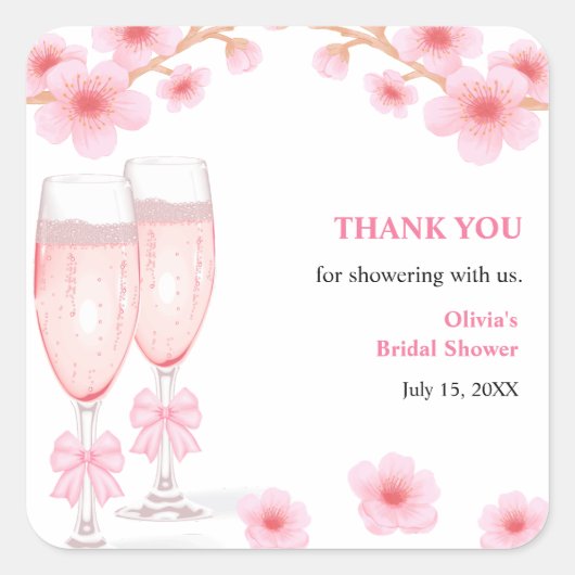 Floral Petals & Prosecco Bridal Shower Thank You  スクエアシール (正面)
