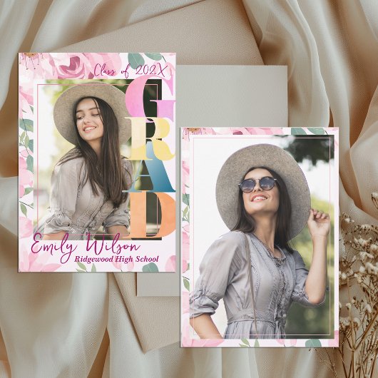 Floral Photo Class of 2026 Graduation Announcement 招待状