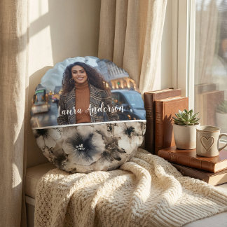 Floral photo create your own modern cute  ラウンドクッション