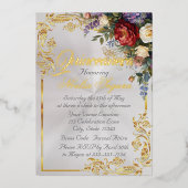 Floral, Photo & Gold Frame - Pearl2 Quinceanera  箔招待状 (正面)