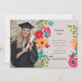 Floral Photo Graduation Thank You Card 招待状 (正面)