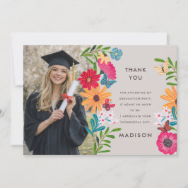 Floral Photo Graduation Thank You Card 招待状
