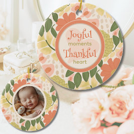 Floral Photo Keepsake Ornament - Joyful Moments  セラミックオーナメント