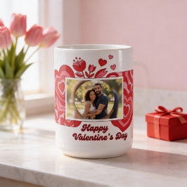 Floral Photo Mug Red Pink Happy Valentine Gift コーヒーマグカップ