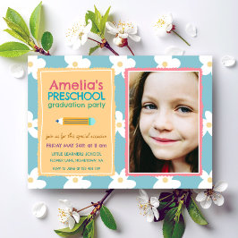  Floral Photo Preschool Graduation 招待状