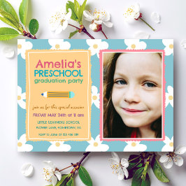  Floral Photo Preschool Graduation 招待状