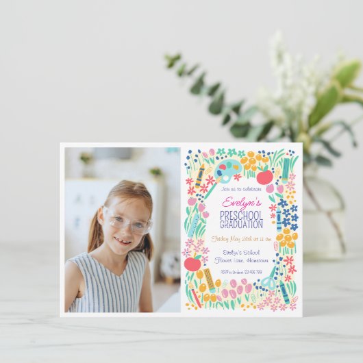 Floral Photo Preschool Graduation Invitation 招待状 (スタンド正面)