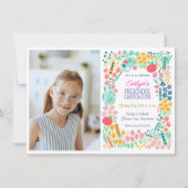 Floral Photo Preschool Graduation Invitation 招待状 (正面)