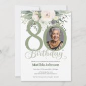 Floral Photo Sage 80th Birthday  招待状 (正面)
