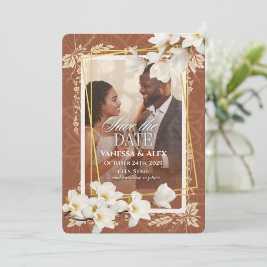 Floral Photo Save the Date 招待状 (スタンド正面)