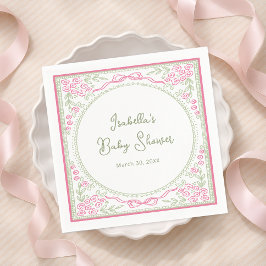 Floral Pink and Green Baby Shower Paper Napkin スタンダードカクテルナプキン