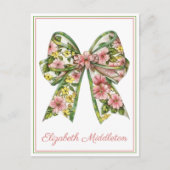 Floral Pink and Green Watercolor Bow Personalized ポストカード (正面)