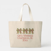 Floral Pink and Green Watercolor Bow Personalized ラージトートバッグ (裏面)