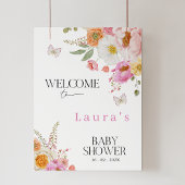 Floral Pink Baby In Bloom Baby Shower Welcome Sign フォトプリント