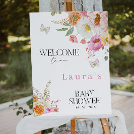 Floral Pink Baby In Bloom Baby Shower Welcome Sign フォトプリント