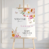 Floral Pink Baby In Bloom Baby Shower Welcome Sign フォトプリント